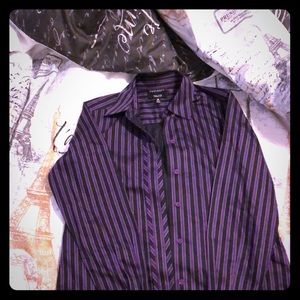 Black/purple stripe women’s button up shirt